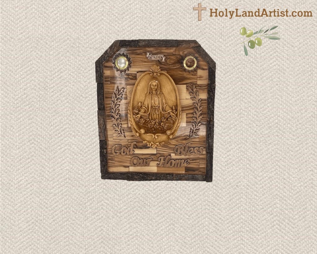 Virgin Mary God Bless Our Home Plaque