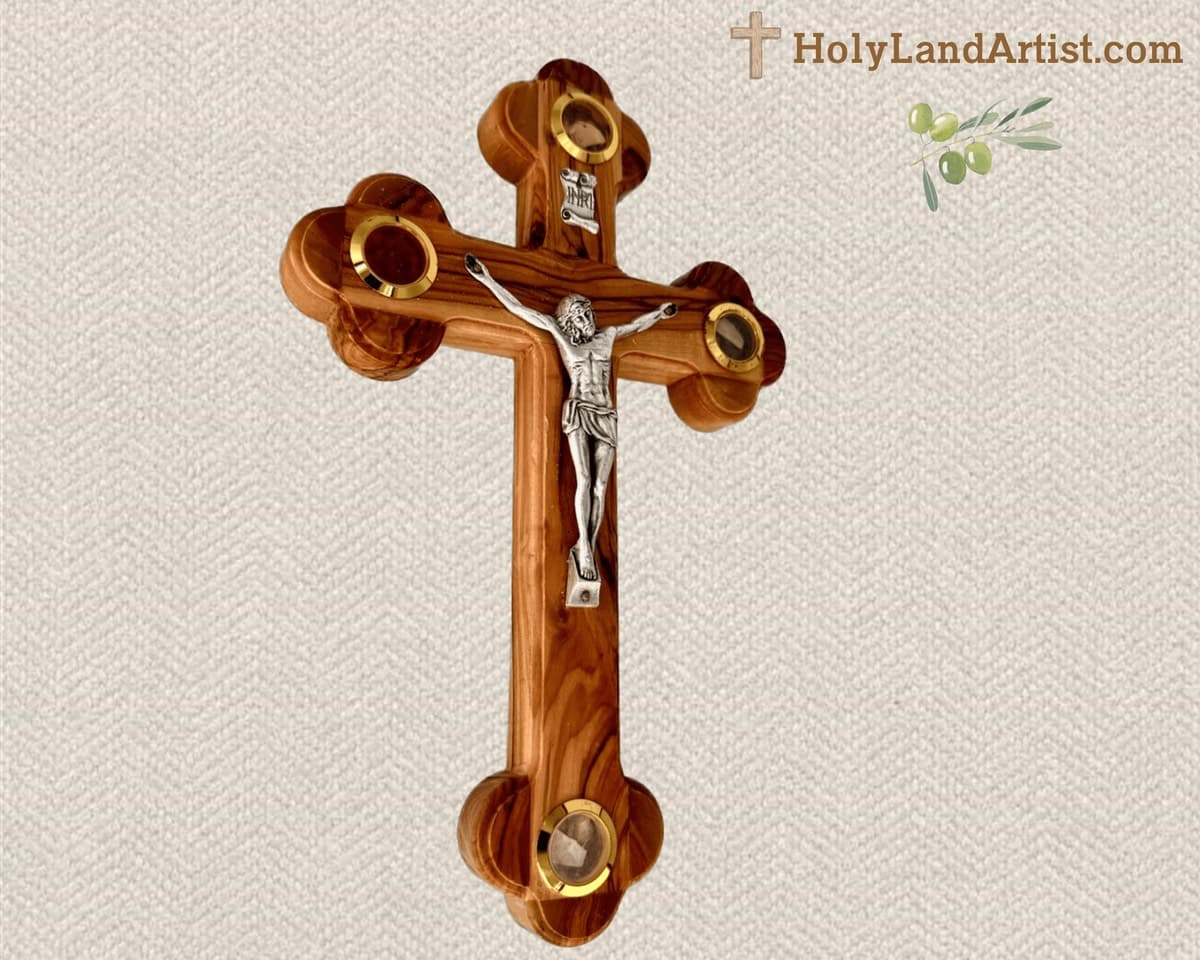 11 Inch Crucifix with Holy Land Fragments